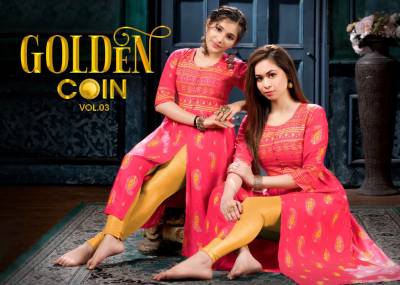 Golden Coin Vol 3 By Trendy Festive Wear  Rayon Mom And Daughter Kurti Collection